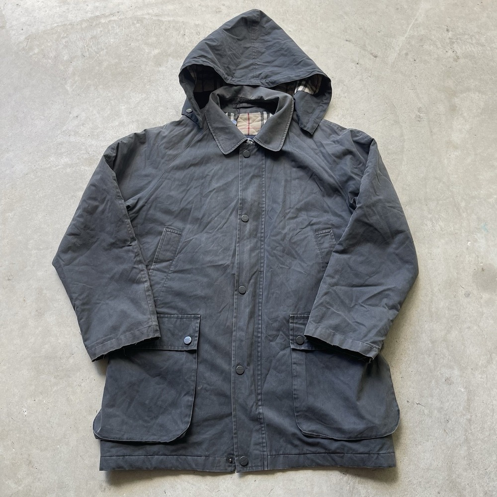 Burberry Field Jacket Gray‎ Nova Check Lined Detachable Hooded Size M/L Utility